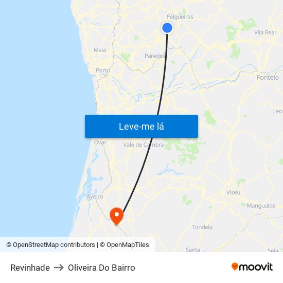 Revinhade to Oliveira Do Bairro map