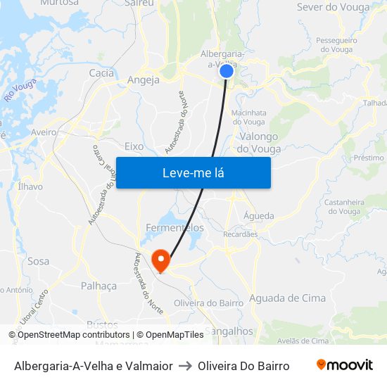 Albergaria-A-Velha e Valmaior to Oliveira Do Bairro map