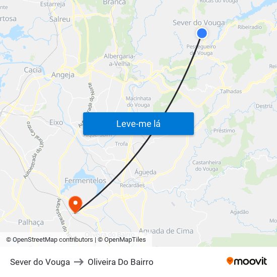 Sever do Vouga to Oliveira Do Bairro map