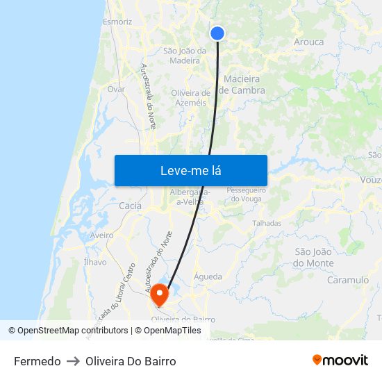 Fermedo to Oliveira Do Bairro map
