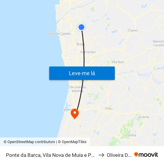Ponte da Barca, Vila Nova de Muía e Paço Vedro de Magalhães to Oliveira Do Bairro map