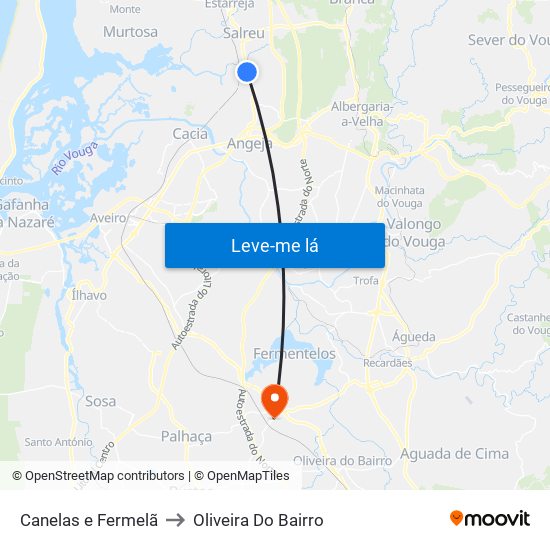 Canelas e Fermelã to Oliveira Do Bairro map