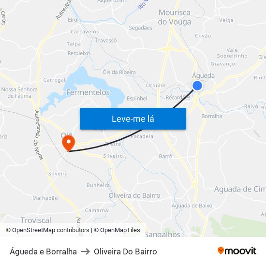 Águeda e Borralha to Oliveira Do Bairro map