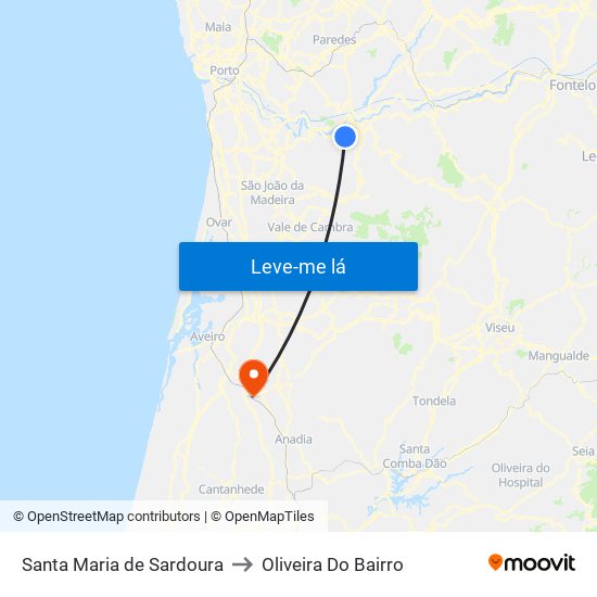 Santa Maria de Sardoura to Oliveira Do Bairro map