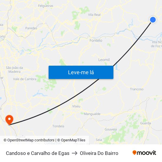 Candoso e Carvalho de Egas to Oliveira Do Bairro map