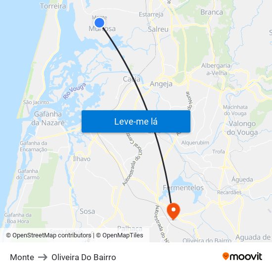 Monte to Oliveira Do Bairro map