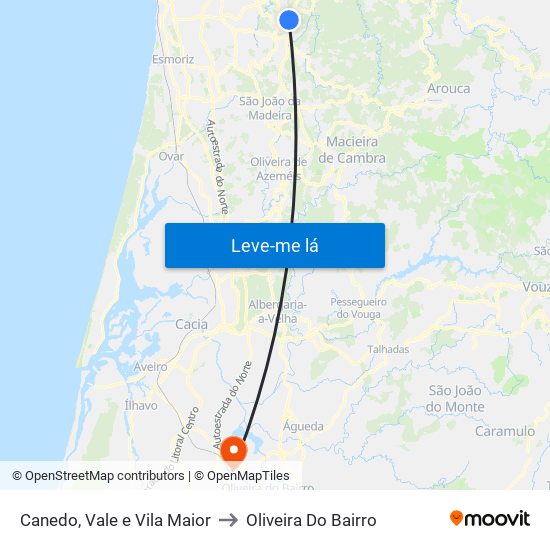 Canedo, Vale e Vila Maior to Oliveira Do Bairro map