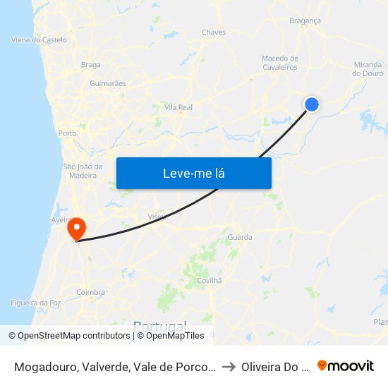 Mogadouro, Valverde, Vale de Porco e Vilar de Rei to Oliveira Do Bairro map