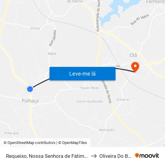 Requeixo, Nossa Senhora de Fátima e Nariz to Oliveira Do Bairro map