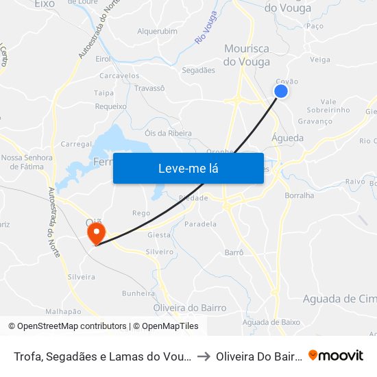 Trofa, Segadães e Lamas do Vouga to Oliveira Do Bairro map