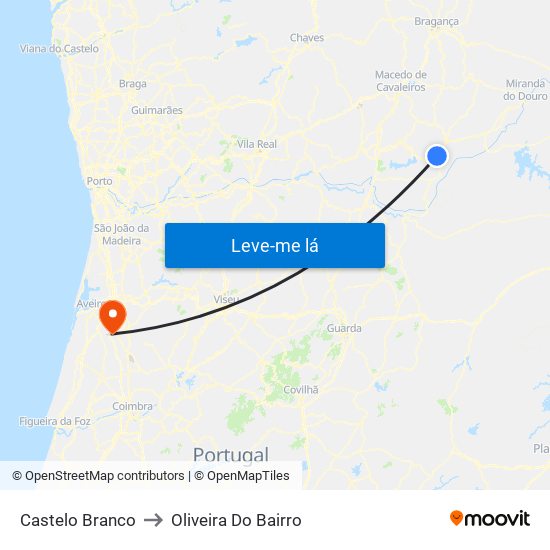 Castelo Branco to Oliveira Do Bairro map