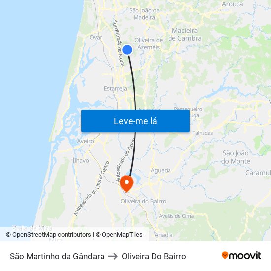 São Martinho da Gândara to Oliveira Do Bairro map