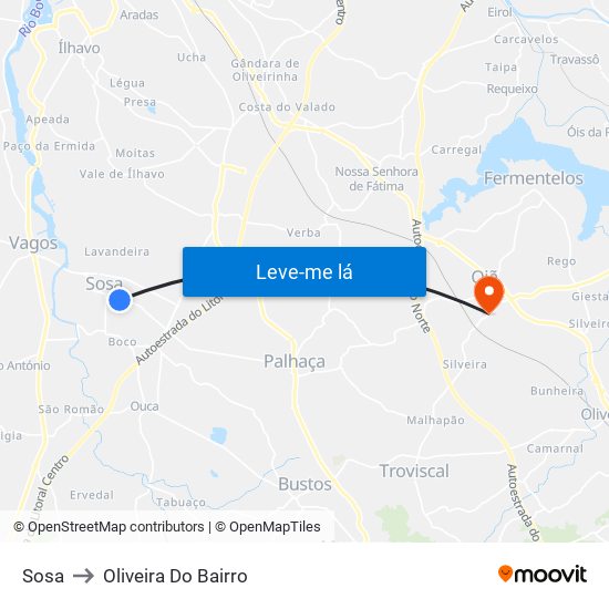 Sosa to Oliveira Do Bairro map