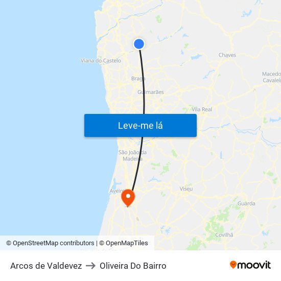 Arcos de Valdevez to Oliveira Do Bairro map