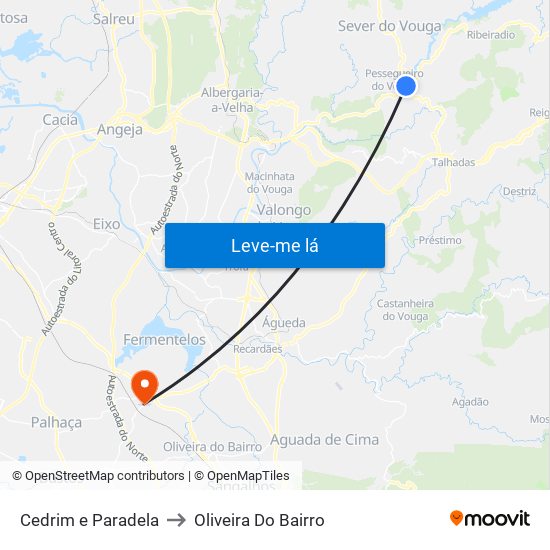 Cedrim e Paradela to Oliveira Do Bairro map