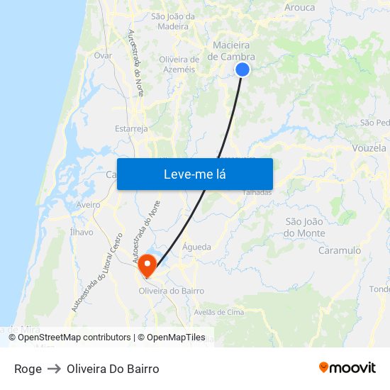 Roge to Oliveira Do Bairro map