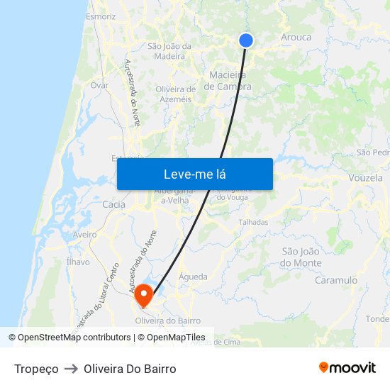 Tropeço to Oliveira Do Bairro map