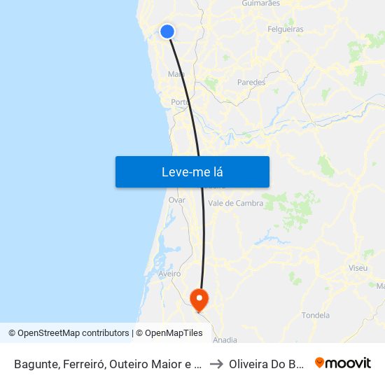 Bagunte, Ferreiró, Outeiro Maior e Parada to Oliveira Do Bairro map