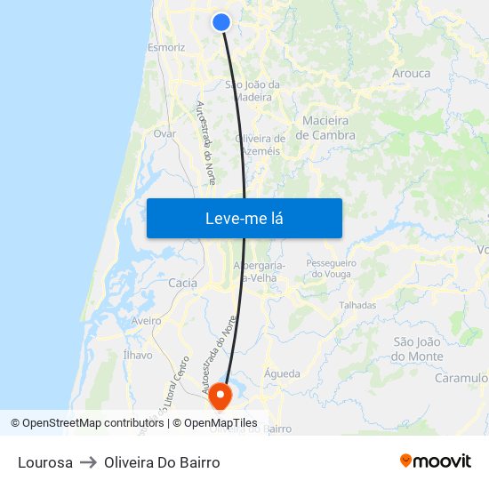 Lourosa to Oliveira Do Bairro map