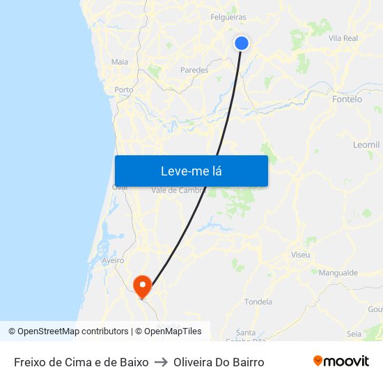 Freixo de Cima e de Baixo to Oliveira Do Bairro map