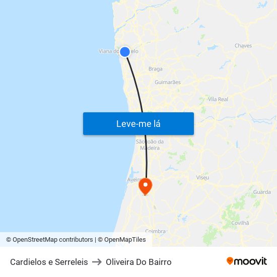 Cardielos e Serreleis to Oliveira Do Bairro map