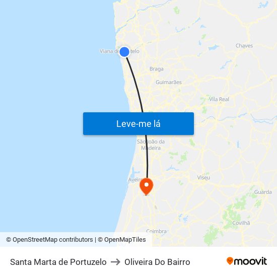 Santa Marta de Portuzelo to Oliveira Do Bairro map