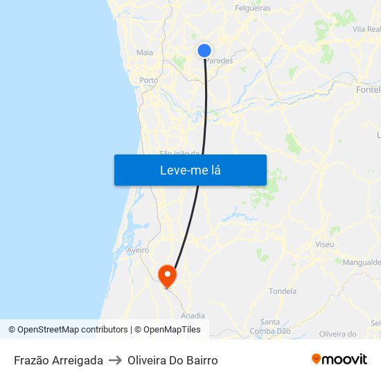 Frazão Arreigada to Oliveira Do Bairro map