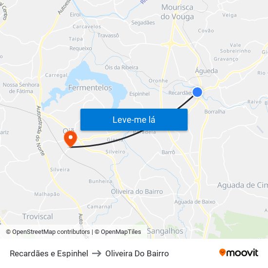 Recardães e Espinhel to Oliveira Do Bairro map