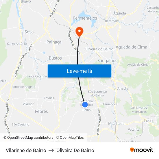 Vilarinho do Bairro to Oliveira Do Bairro map