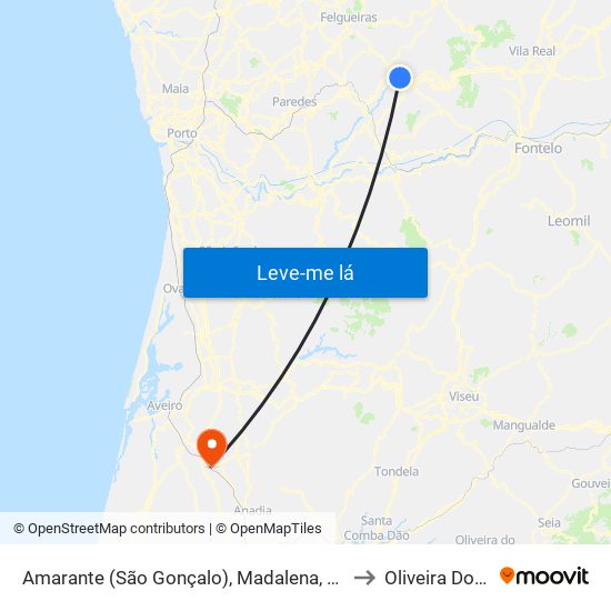 Amarante (São Gonçalo), Madalena, Cepelos e Gatão to Oliveira Do Bairro map