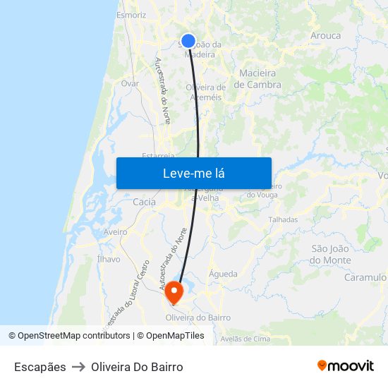 Escapães to Oliveira Do Bairro map