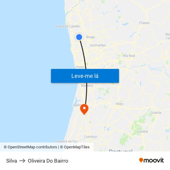 Silva to Oliveira Do Bairro map