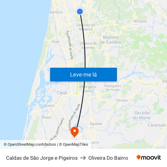 Caldas de São Jorge e Pigeiros to Oliveira Do Bairro map