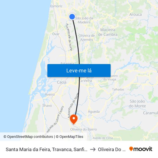 Santa Maria da Feira, Travanca, Sanfins e Espargo to Oliveira Do Bairro map