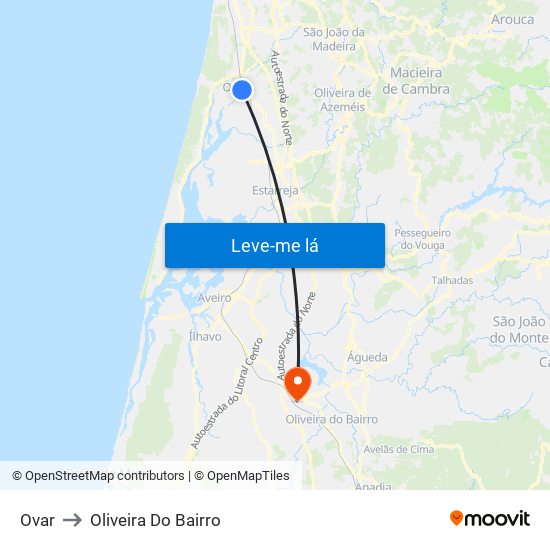 Ovar to Oliveira Do Bairro map