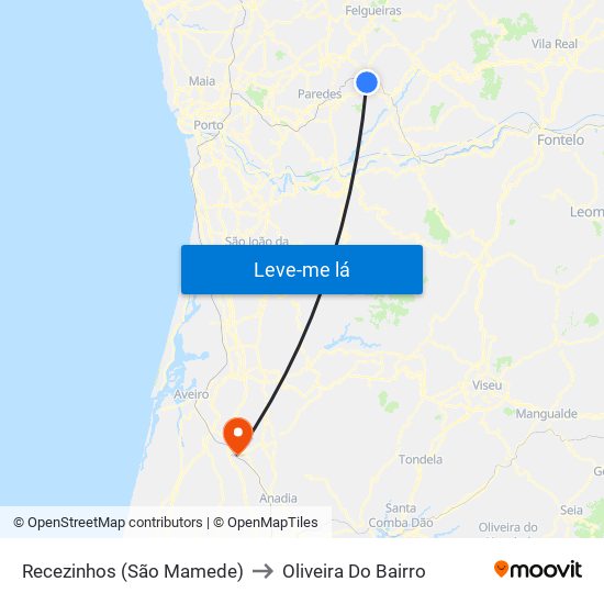 Recezinhos (São Mamede) to Oliveira Do Bairro map