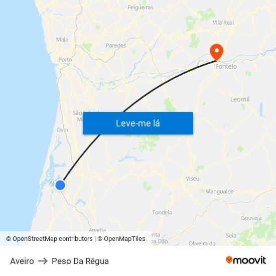 Aveiro to Peso Da Régua map