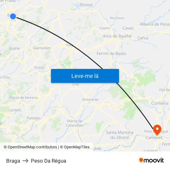 Braga to Peso Da Régua map