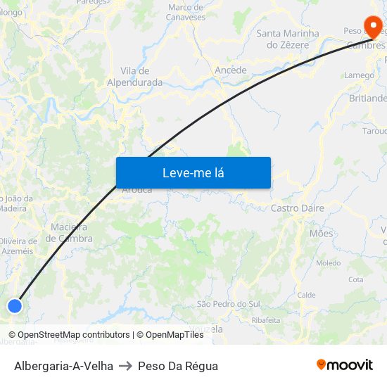 Albergaria-A-Velha to Peso Da Régua map