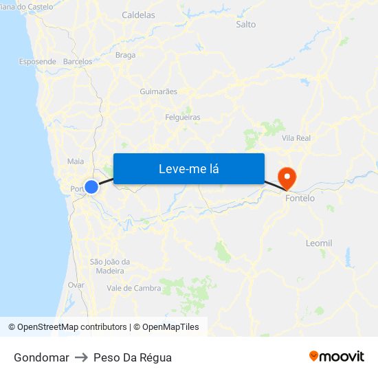 Gondomar to Peso Da Régua map