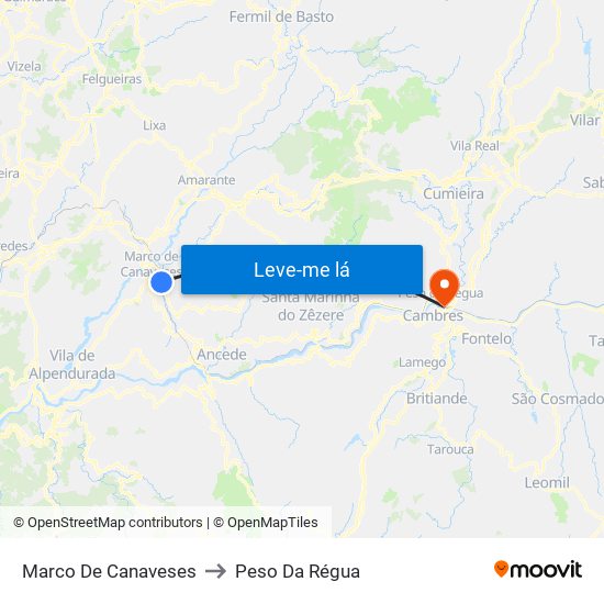 Marco De Canaveses to Peso Da Régua map