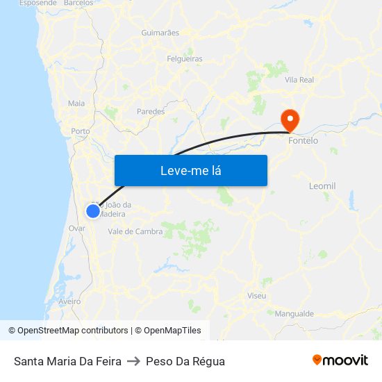 Santa Maria Da Feira to Peso Da Régua map