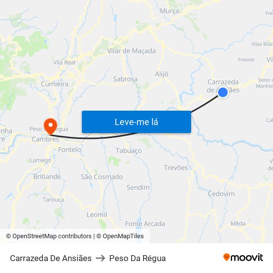 Carrazeda De Ansiães to Peso Da Régua map