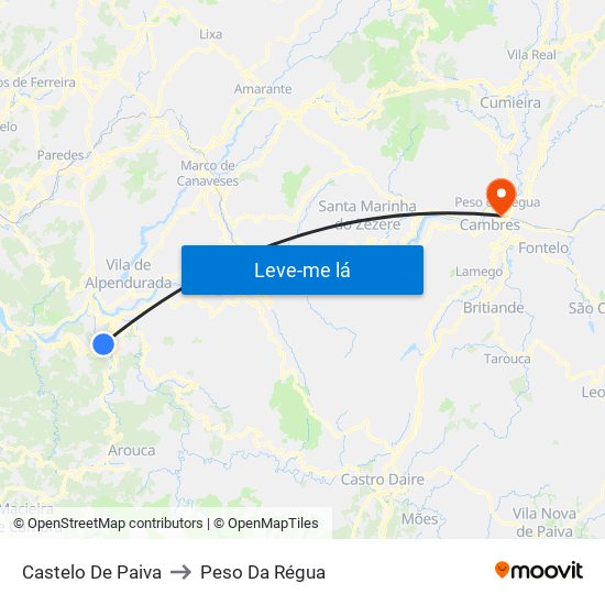 Castelo De Paiva to Peso Da Régua map