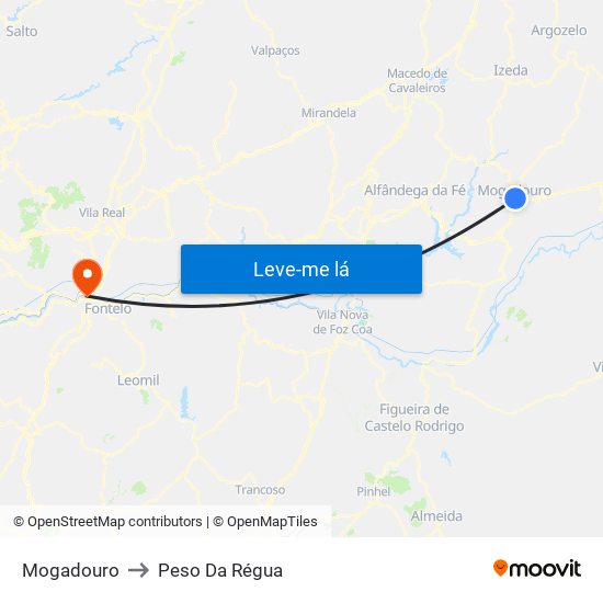 Mogadouro to Peso Da Régua map