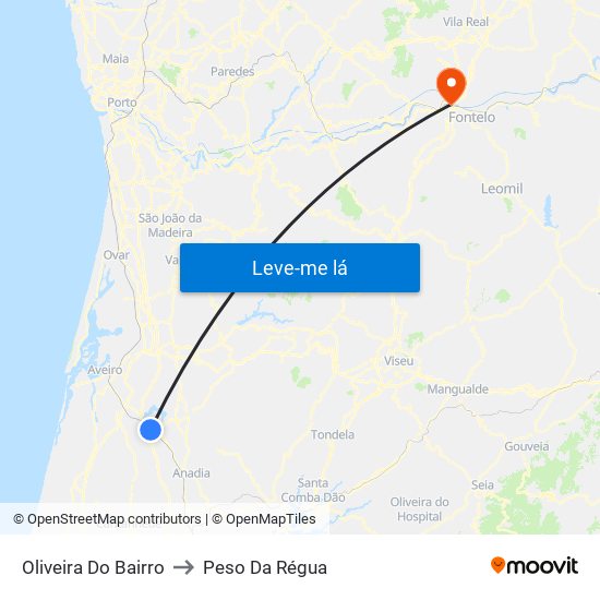 Oliveira Do Bairro to Peso Da Régua map