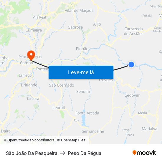 São João Da Pesqueira to Peso Da Régua map