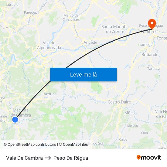 Vale De Cambra to Peso Da Régua map