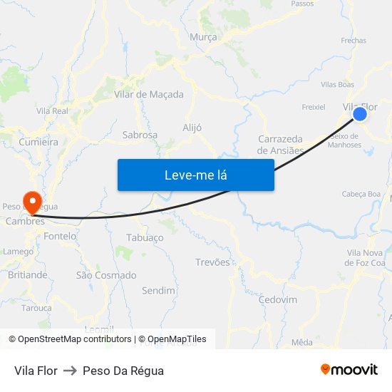Vila Flor to Peso Da Régua map