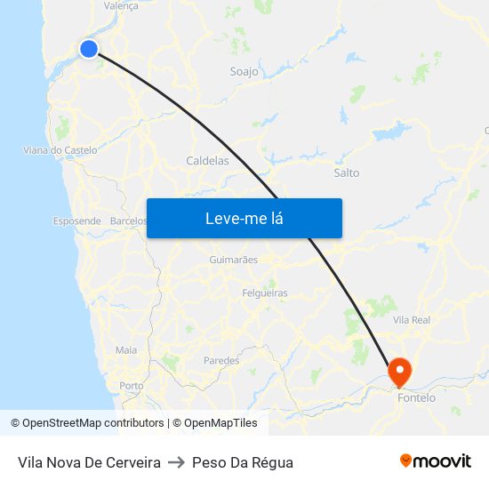 Vila Nova De Cerveira to Peso Da Régua map